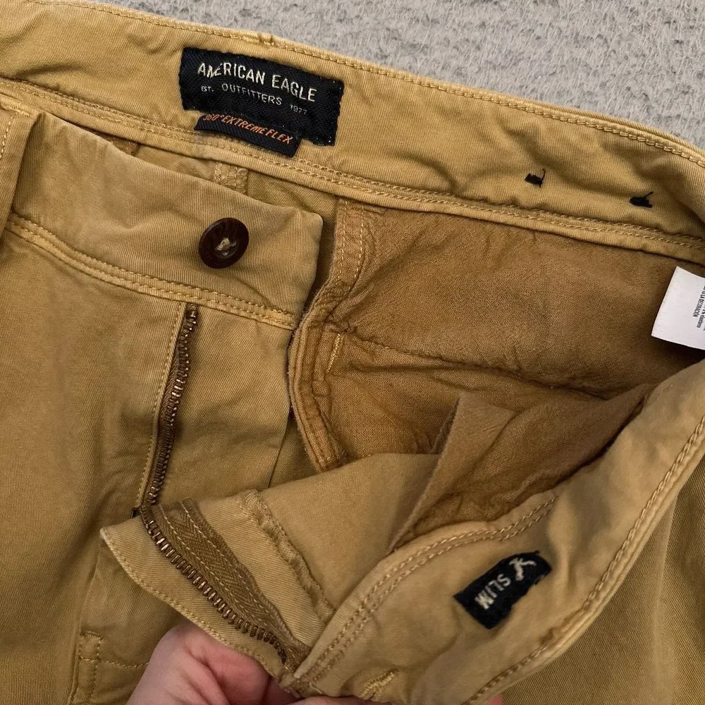 American Eagle 360 Extreme Flex Slim Fit Pants Men's 32x33 Tan Chino Golf Preppy